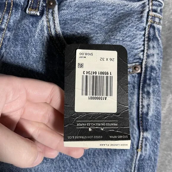 Levi's High Loose Flare Jeans Womens 26 X 32 Blue Wash High Rise Distressed - Picture 8 of 14